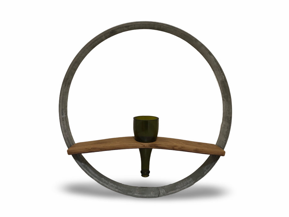 Barrel Hoop With Stave Shelf & Wine Bottle Vase