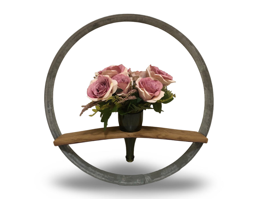 Barrel Hoop With Stave Shelf & Wine Bottle Vase